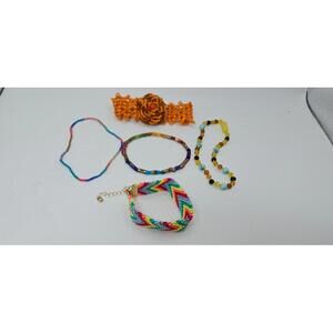 Set of Five Ventage Colorful Seed Beaded Bracelets and Anklets